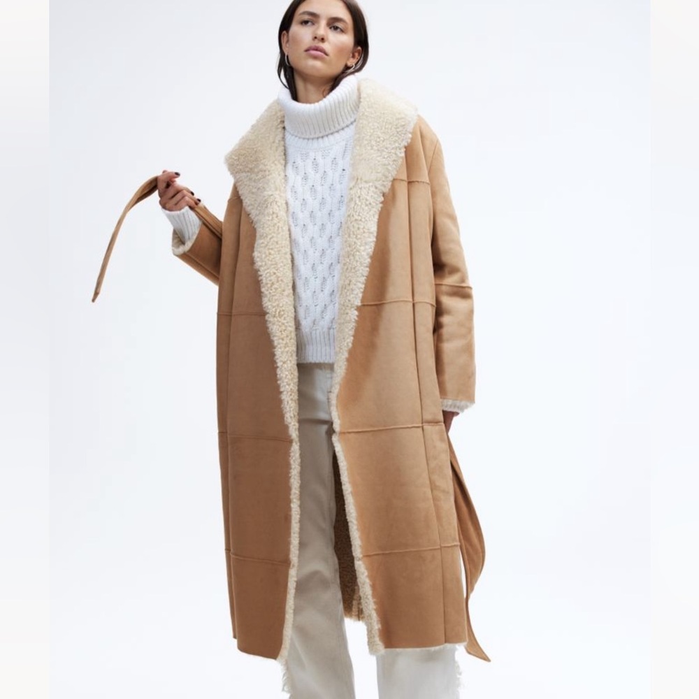 H&M sherpa tie coat NWT